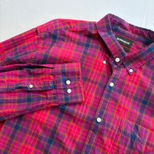 Bonobos Button Down Shirt Mens XXL Pink Purple Plaid Standard Fit Long
